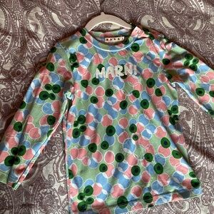 Marni Green and Blue Long Sleeve Tee with Whimsical Heart Print